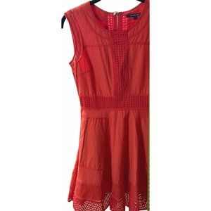 Rachel Roy sleeveless coral cotton silk dress with flared skirt mesh waist, hem